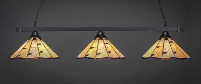  Square 3 Light Bar In Matte Black Finish With 16" Autumn Leaves Tiffany Glass (803-MB-926) - lights